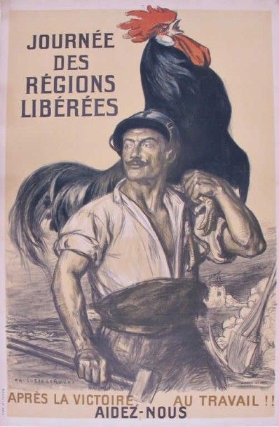 Auguste LEROUX Journée des Régions Libérées. 118,5 x 78 cm