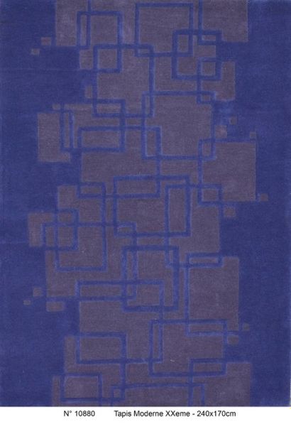 null Original tapis moderne contemporain sur fond bleu nuit à décor géométrique....