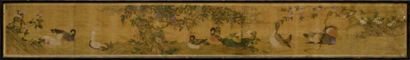 ASIE CHINE - XIXe siècle Encre sur soie, canards mandarin près d'un ruisseau. Avec...
