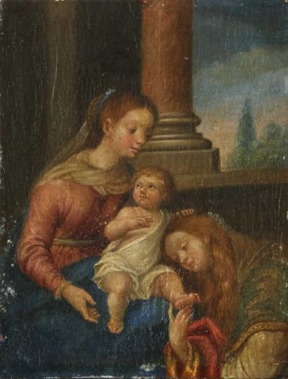 null TABLEAU ANCIEN ECOLE FRANCAISE du XVIIème. Vierge à l'enfant, huile sur cuivre...
