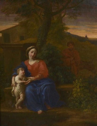 null TABLEAU ANCIEN LOIR Nicolas Pierre (1642-1679). La Sainte Famille avec saint...