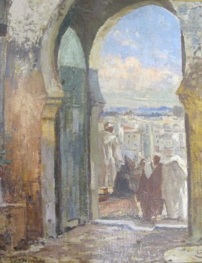 null TABLEAU MODERNE LOBEL-RICHE Alméry, 1880-1950, Arcade avec vue sur Tanger, 1918,...