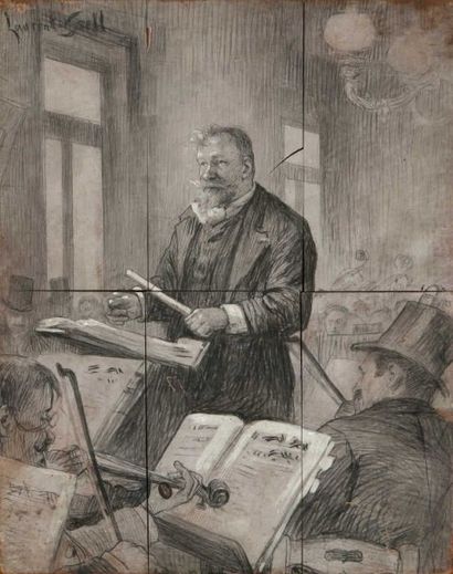 null DESSIN GSELL Laurent (1860-1944). Chef d'orchestre. Mine de plomb et réhaut...