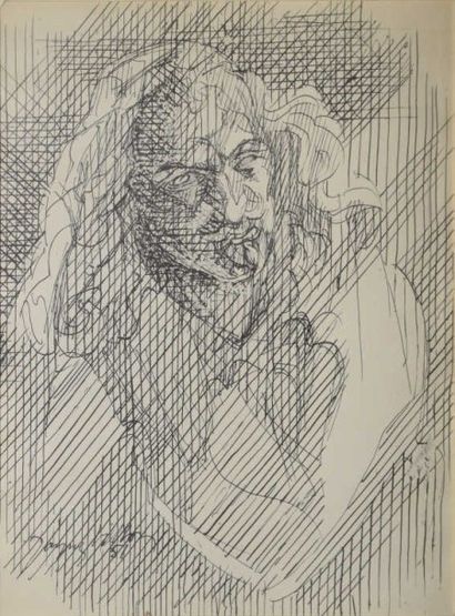 null TABLEAU MODERNE VILLON Jacques, d'après, Portrait d'homme, 1951, gravure en...