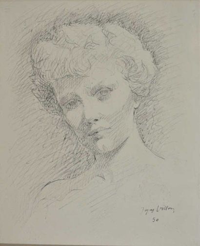 null DESSIN VILLON Jacques, 1875-1963, Tête de femme, 1950, encre noire, signée et...