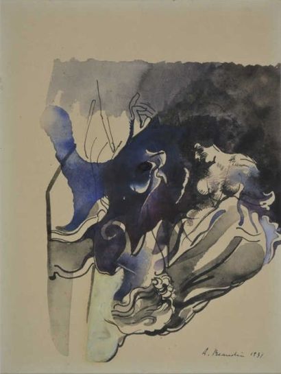 null DESSIN BEAUDIN André, 1895-1979, Composition à la baigneuse, 1931, aquarelle...