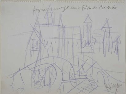 null DESSIN MESSAGIER Jean, 1920-1999, Hommage aux rois de Bavière, dessin au crayon...