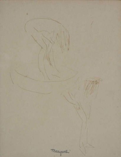 null DESSIN MARQUET Albert, 1875-1947, Nu au tub, dessin à la plume et encre brune...