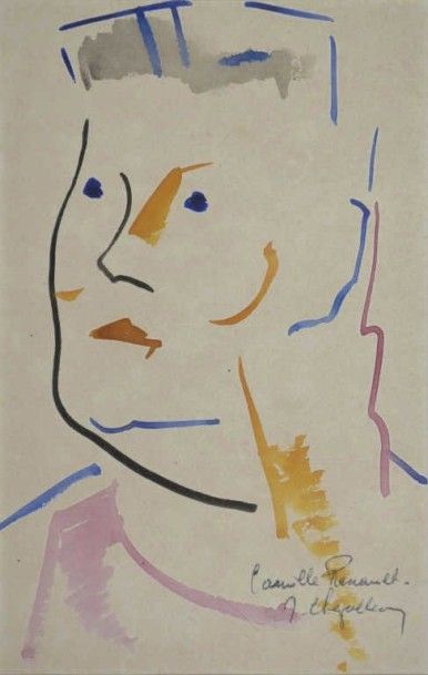 null DESSIN CHEVOLLEAU Jean, 1924-1996, Tête d'homme, aquarelle (insolation), signée...