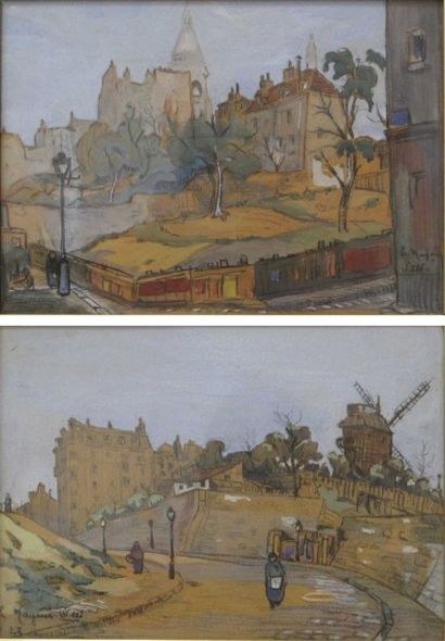 null DESSIN ECOLE FRANCAISE du début du XXème siècle: vues de Montmartre, deux dessins...