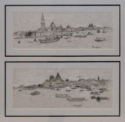 null TABLEAU MODERNE STUPAR Marco, né en 1936 Vues de Venise deux dessin au crayon...