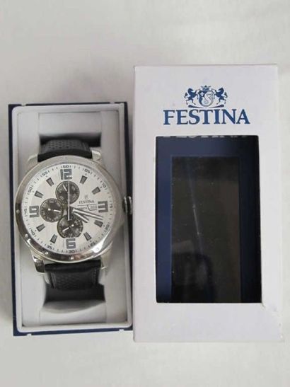 null Festina. Montre d'homme montée sur bracelet cuir noir. Etat neuf et garanti...