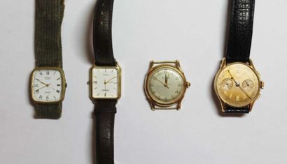 null Quatre montres: 2 fantaisies et deux en or jaune 18k l'une de marque Chronographe...