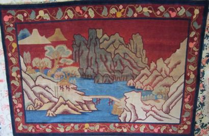 null TAPIS Exceptionnel et très original Tibet, fin du XIXème siècle. Décor de paysage...