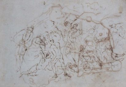 Ecole italienne du XVIème siècle Enlèvement des Sabines. Plume noire sur papier et...