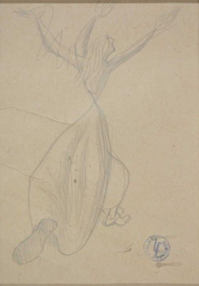SURVAGE Léopold (1879-1968) Femme levant les bras. Mine de plomb sur papier beige...
