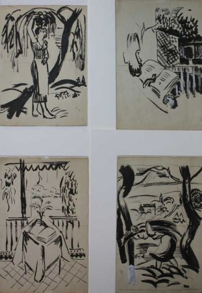 MARCHAND Jean Hippolyte (1882-1941) Projet d'illustration. Quatre dessins à l'encre...