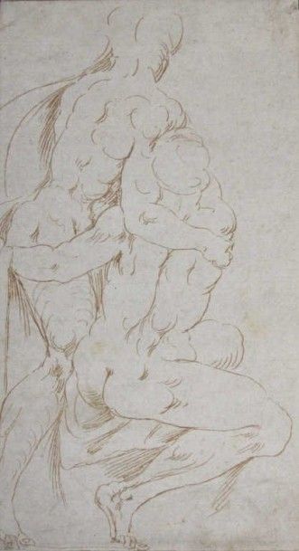 Ecole italienne du XVIème siècle Étude de nus enlacés. Plume brune sur papier. 27,5...