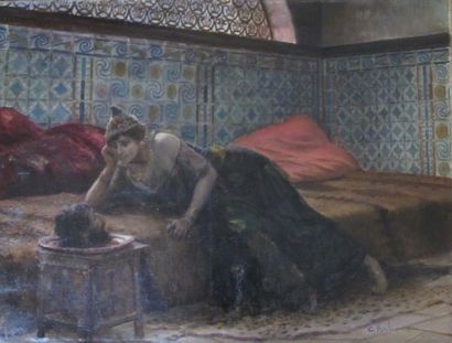 ROCHEGROSSE GEORGES (1859-1938) Salomé regardant Jean-Baptiste. Huile sur toile signée...