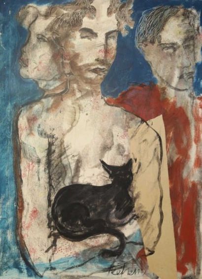 BETREMIEUX Laurent (1959) Les désarrois de Félicie, peinture et collage sur toile,...