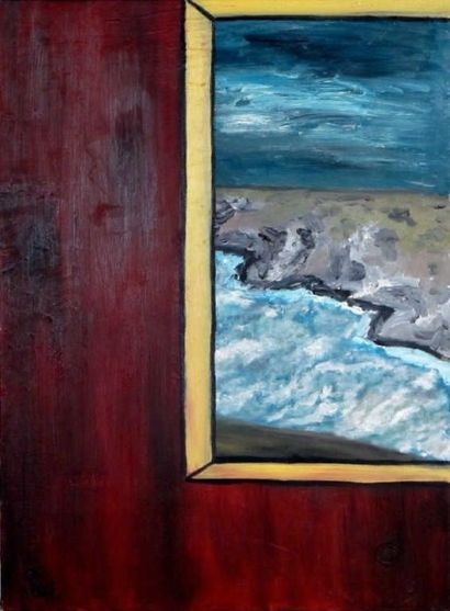 JUL (1973) Cote rocheuse vue de la fenêtre. Huile sur toile 74 x 54 cm (1336P)