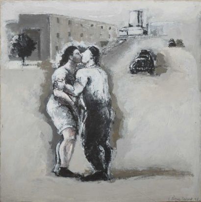 LOPES-CURVAL Catherine, née en 1954 Le baiser dans la rue, 1998, huile sur papier...