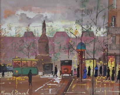 Marcel DUVAL ( 1890-1985) "Vue de Paris: place parisienne animée ", aquarelle signée...