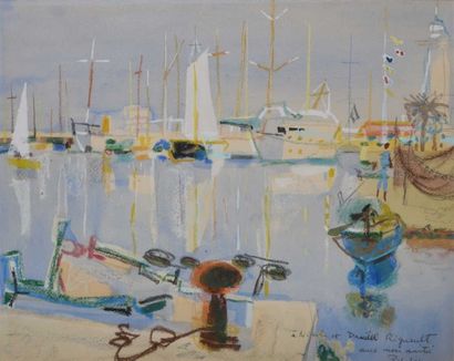 LELONG Pierre, (1908-1984) Le port, aquarelle gouachée et pastel, signé en bas à...