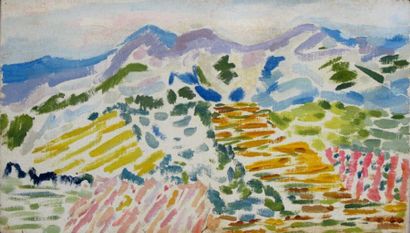 ANONYME XXème siècle Montagne « fauve », huile sur toile; 27 x 46 cm. ( ref 442p...