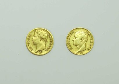 null Deux monnaies de 20 frs or: Napoléon 1er tête nue, année 1806 A. Poids: 6,3...