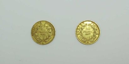 null Deux monnaies de 20 Francs or: Napoléon III tête nue; année 1857 A. Poids: 6,5...