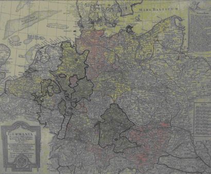 LOOTER Carte de l'Allemagne. Carte rehaussée au crayon. 55 x 63 cm à vue