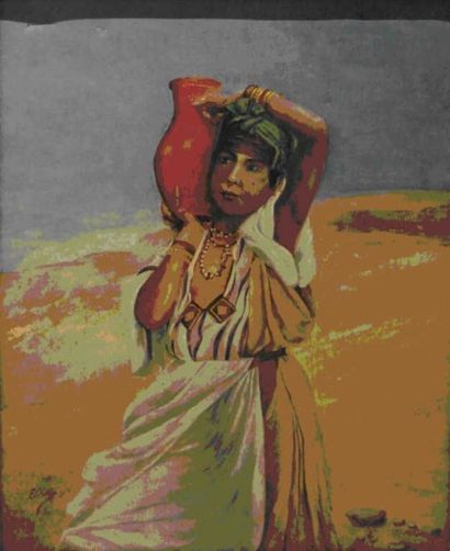 WIEZ E.D 1914 Femme à la cruche. Huile sur toile, signée en bas à gauche. 61 x 50...