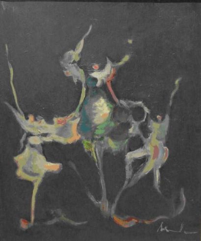 ANONYME Les danseuses. 1961. Huile sur toile signée en bas à droite. 65 x 54 cm