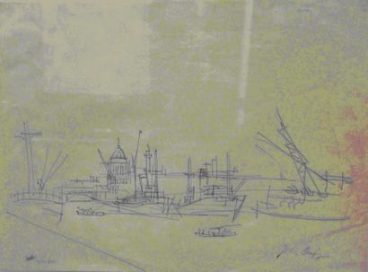 DUFY J Londres. Bic sur papier, signé en bas à droite. 32 x 44 cm