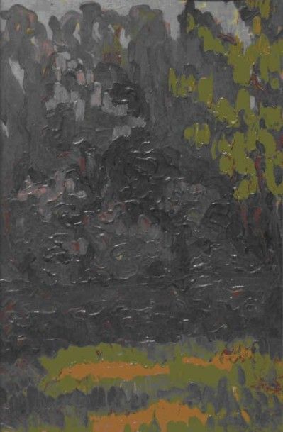 CHALLET M Paysage. Acrylique sur carton, monogrammée en bas à droite. 33 x 22 cm