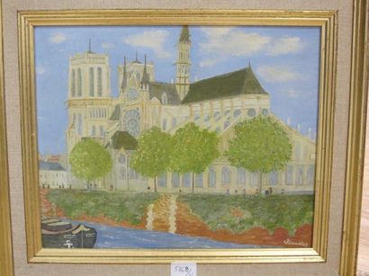 Claude BOUSSIER (1925-2014) Notre Dame de Paris, huile sur isorel, signé en bas à...