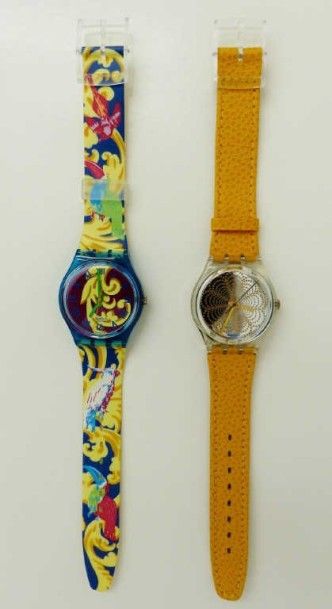 SWATCH SWATCH 2 montres 1992 : Perroquet (bracelet et cadran illustrés) et Daiquiri...