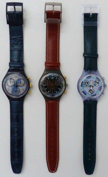 SWATCH SWATCH 3 chronometers de 1992 Greentic - Jet Lag - Timeless Zone bracelet...