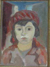 ANONYME « Portrait d'enfant au béret » Huile sur toile, signée au dos 40 x 29 cm