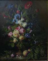 C.Robert XIXe « Bouquet de fleurs sur un entablement » Huile sur toile signée en...