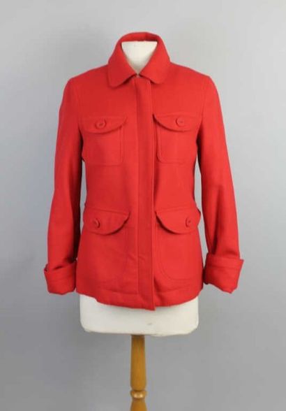 KENZO Veste lainage rouge, doublure coton, quatre poches sur le devant, fermeture...