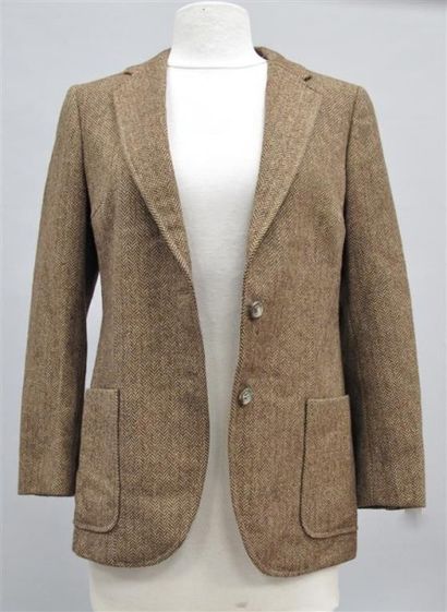 BURBERRY'S Veste de femme marron et beige en lainage à motifs de chevrons, deux poches...
