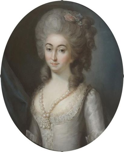 null Ecole française du XVIIIe siècle. Portrait de femme au collier de perles. Pastel...