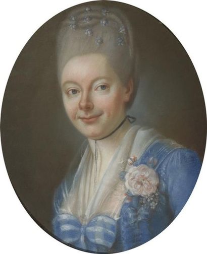 null Ecole française du XVIIIe siècle. Portrait de femme. Pastel ovale. 44 x 35 cm....