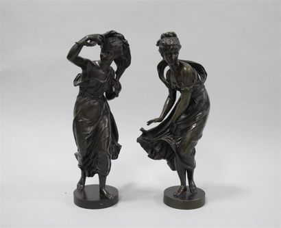 null Hippolyte Francois MOREAU (1832-1927). Femmes jouant dans le vent. Deux épreuves...