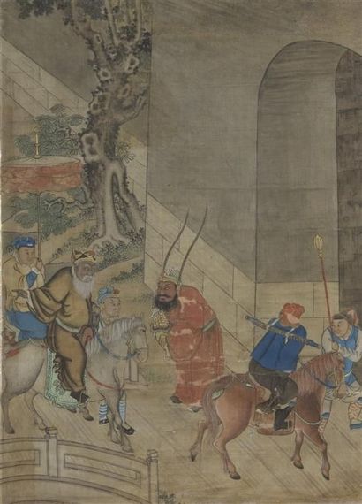 CHINE, XIXe siècle. Fragment de peinture,...