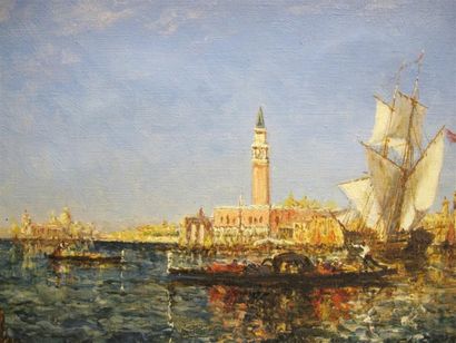 null Charles COUSIN (1807-1897). Vue de Venise. Huile sur toile signée en bas à droite....