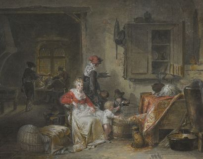 Jean Baptiste MALLET (1759-1835). Scène d'intérieur....