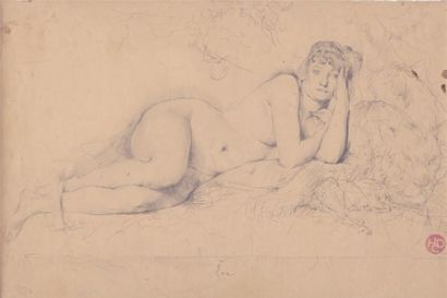 null Henri COURSELLES-DUMONT (1856-1918). Eve nue. Mine de plomb sur papier. Cachet...